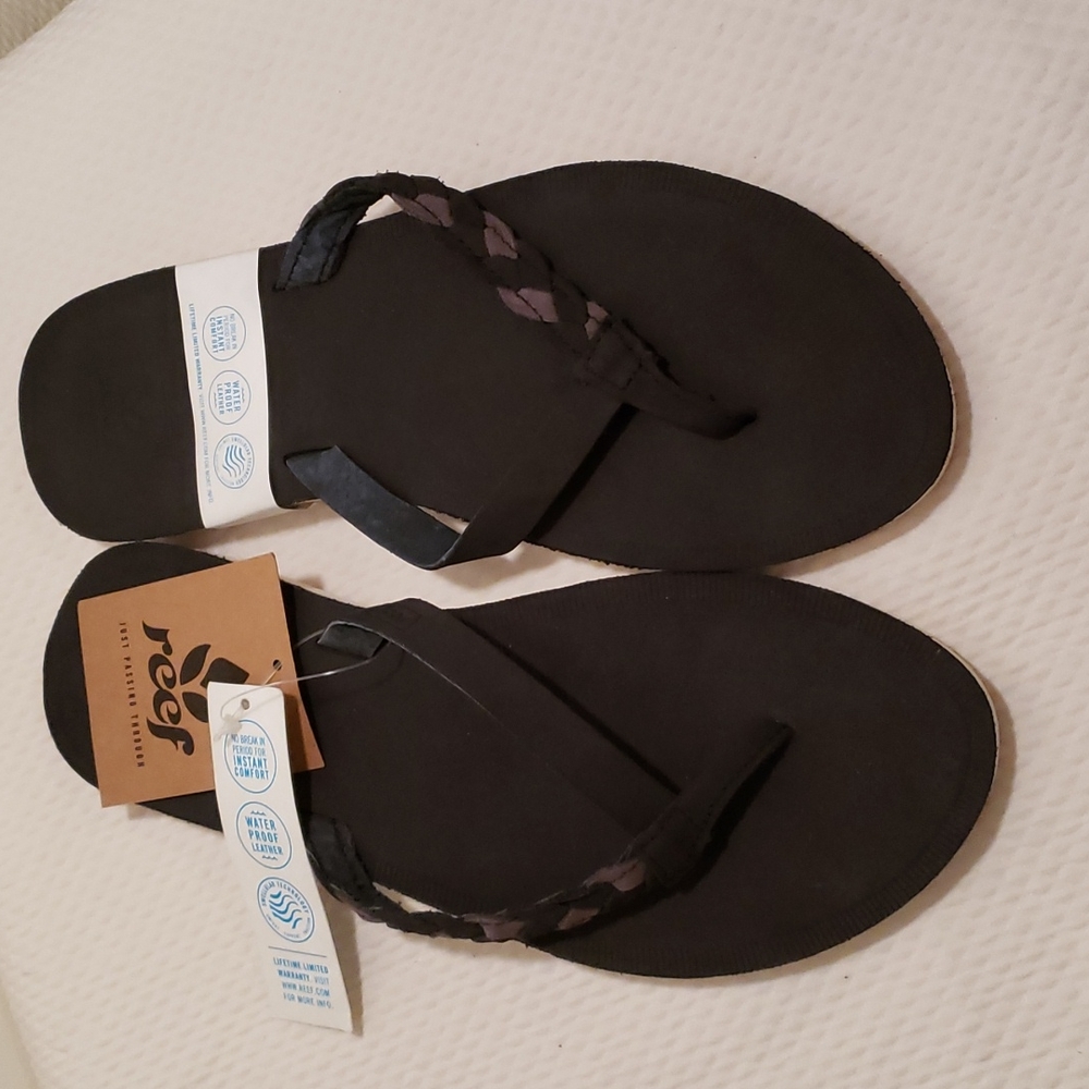 REEF Black & Gray Braided Leather "Voyage Sunset" Flip Flops Size: 9